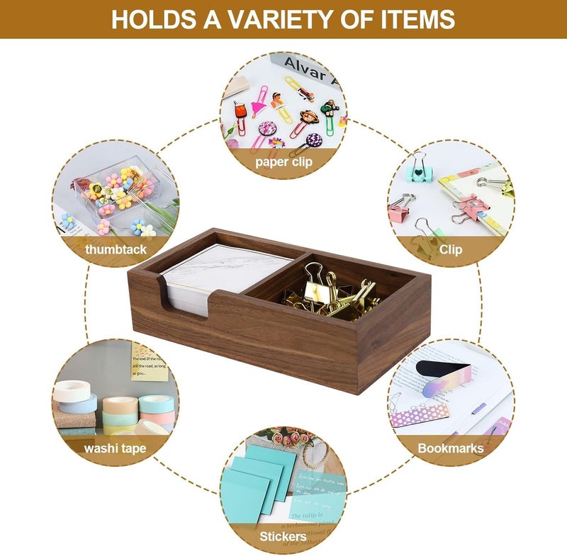 MultiBey Walnut Sticky Note Holder for Desk - 2-in-1 Organizer with Paper Clip Tray & 3x3 Post It Dispenser, Wood Self Stick Memo Pad Holder Dispenser Supplies Organizer for Office Home Schools - Image 2